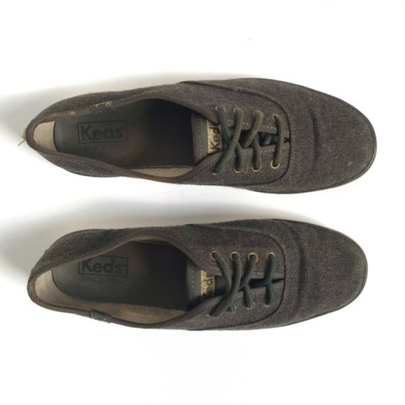 Keds Dark Green Champion Wool Sneakers Size 7 - Picture 2 of 8